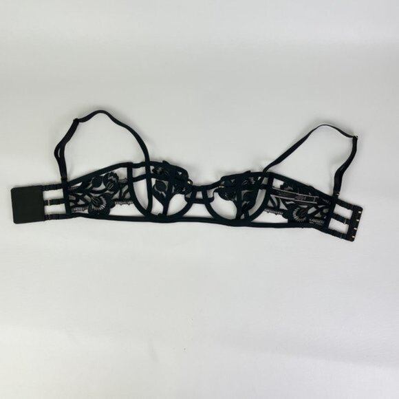 NWOT Victoria's Secret Bra 32C Unlined Balconet Strappy Banded Black Gold Floral - Picture 4 of 7
